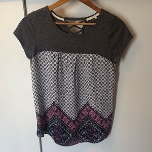 Maurices Short-Sleeve Mixed-Print Top in Charcoal, White, Navy and Purple